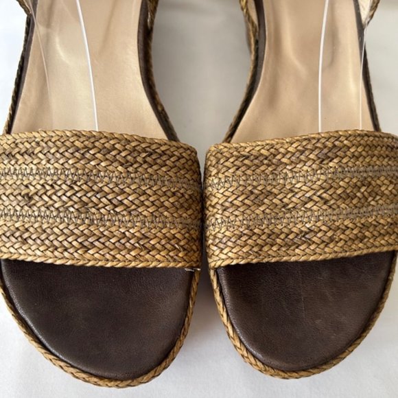 Stuart Weitzman Raffia Tan Ankle Strap Wedge Heel Sandals - Picture 3 of 13